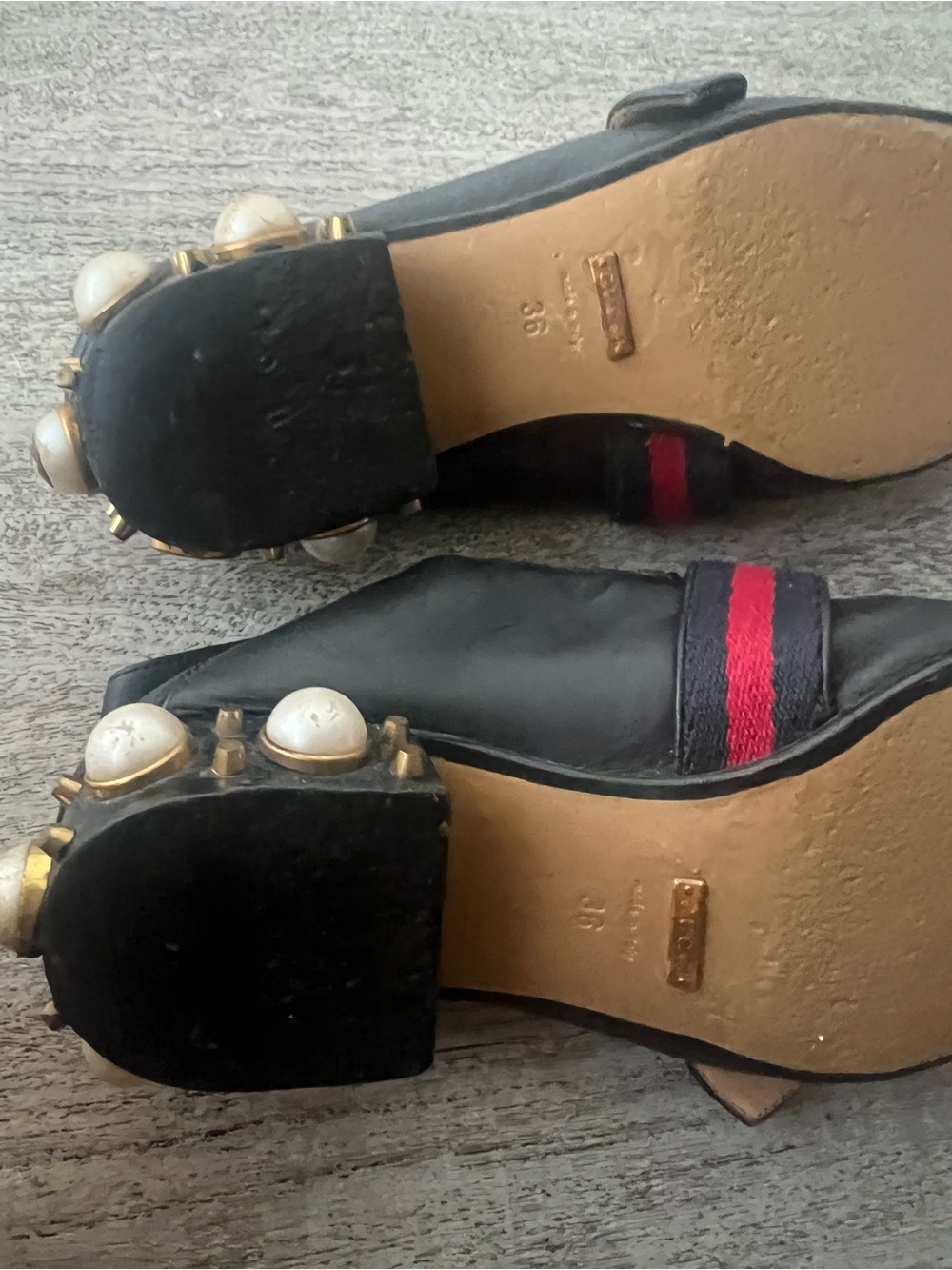 Gucci Black Leather Loafers with Red Stripe and Gold GG Hardware - Picture 3 of 10